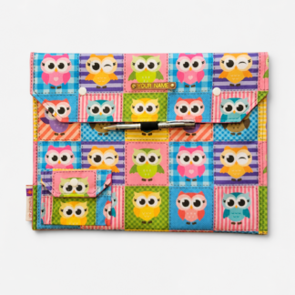 Blue Owl Print Document Organizer Folder with Snap Closure