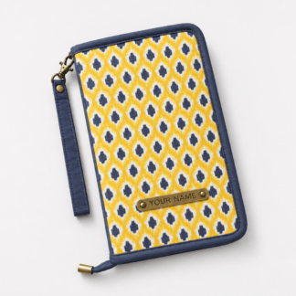 Family Travel Document Organizer with Wrist Strap, Mustard Geometric Print