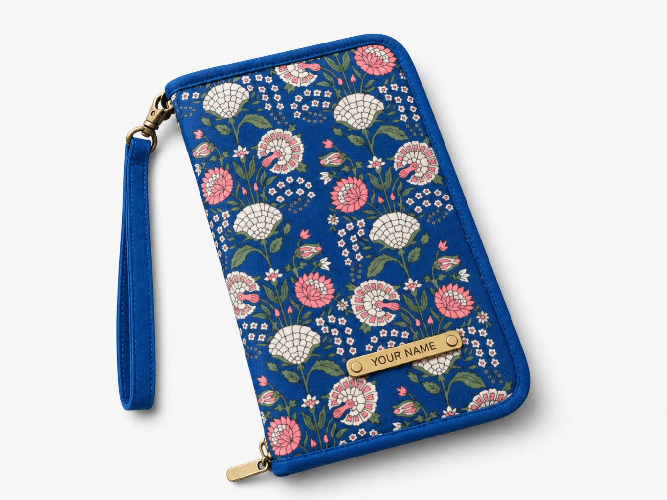 Floral Travel Document Organizer Wallet with Wrist Strap