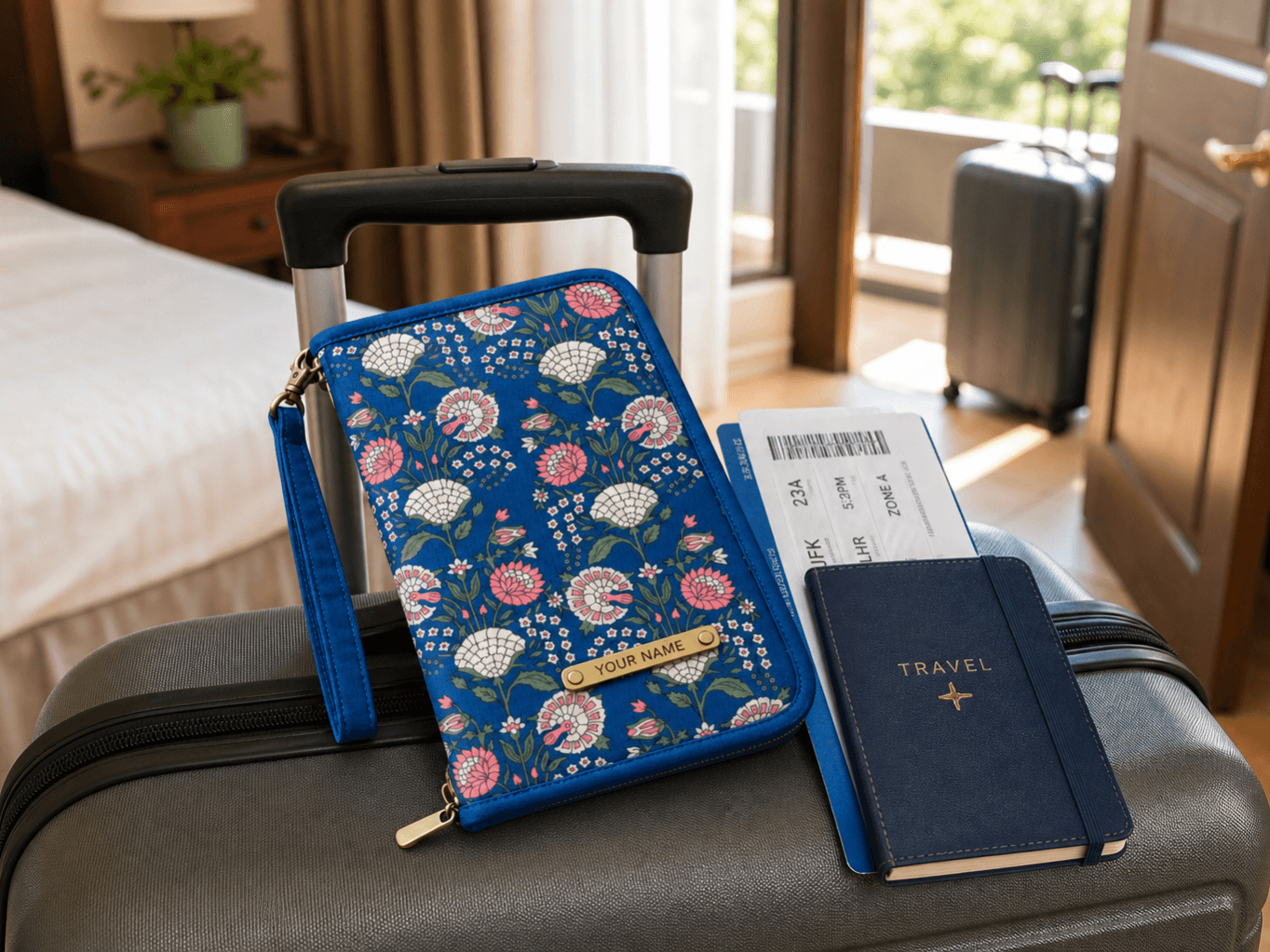 Floral Travel Document Organizer Wallet with Wrist Strap
