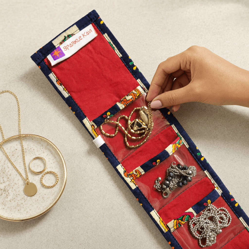 Foldable Jewelry Organizer with Four Clear Pockets