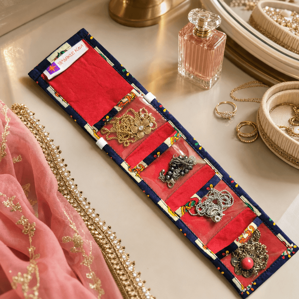 Foldable Jewelry Organizer with Four Clear Pockets