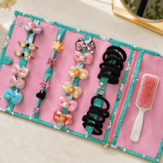 Foldable Turquoise Narwhal Hair Accessory Organizer with Clear Pocket