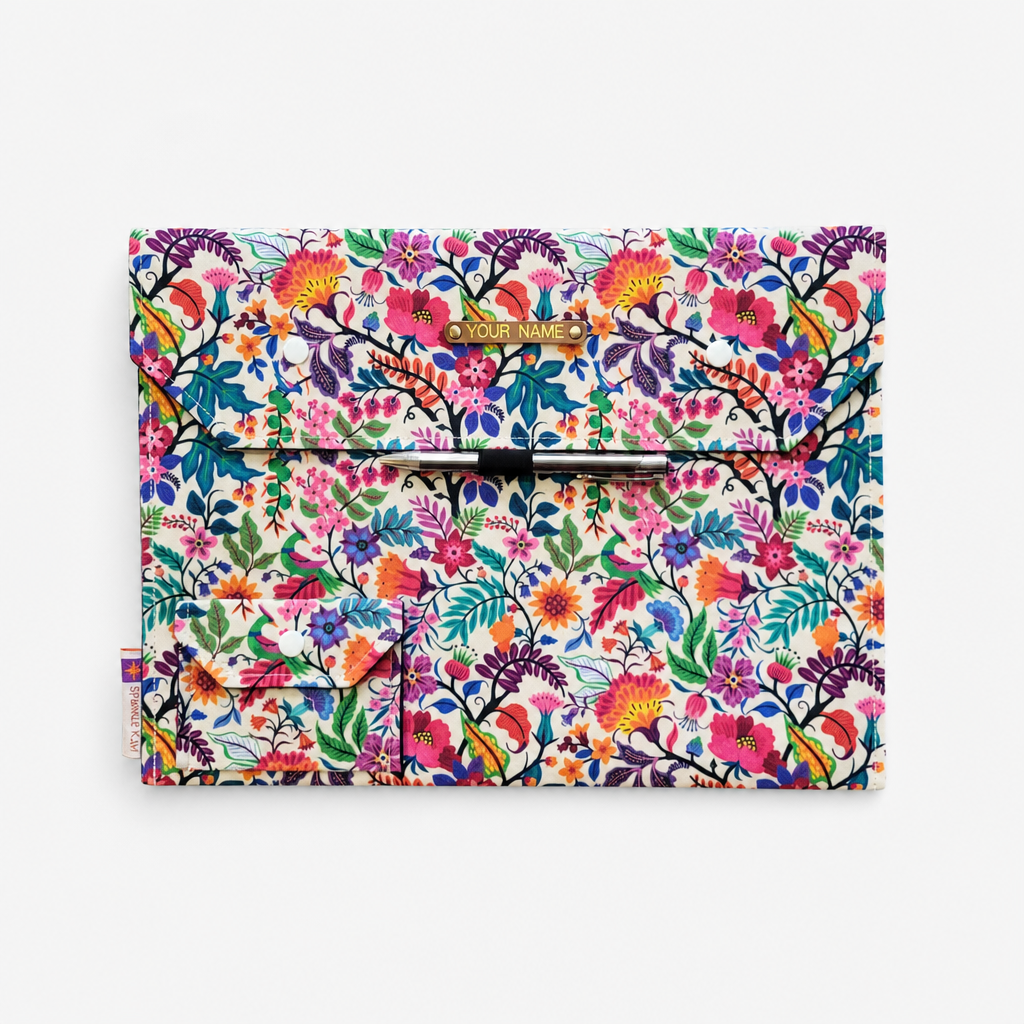 Handmade Floral A4 File Folder with Pen Holder and Photo Pocket