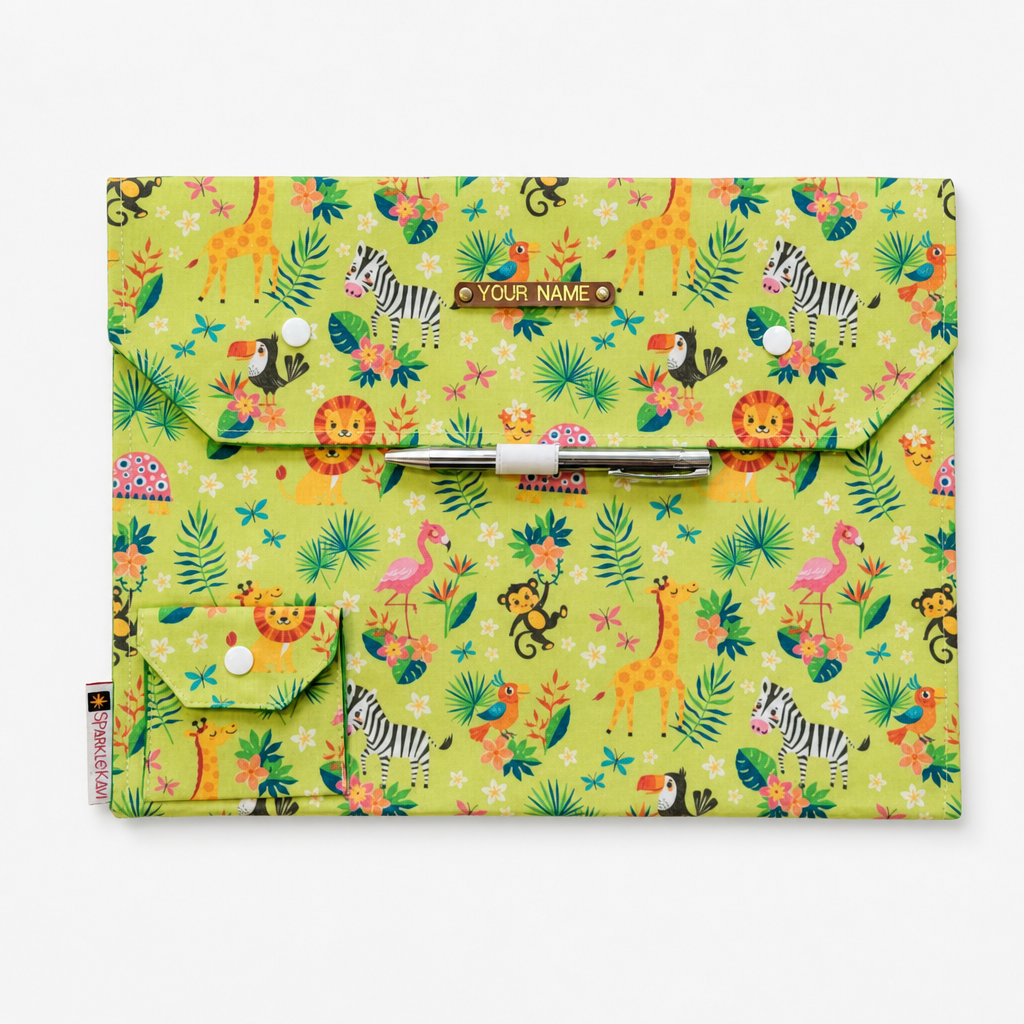 Jungle Animal A4 Fabric File Folder with Pen Holder