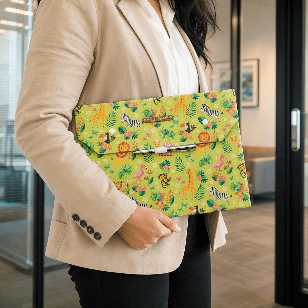 Jungle Animal A4 Fabric File Folder with Pen Holder