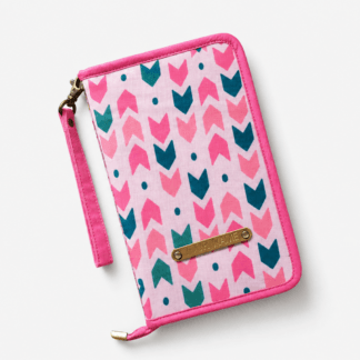 Pink Geometric Zip-Around Travel Document Holder with Wrist Strap
