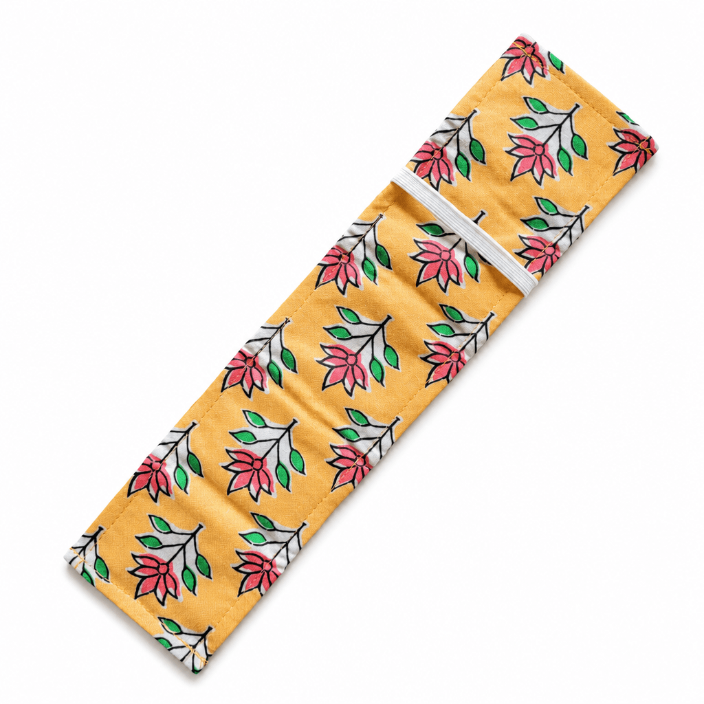Travel Jewellery Roll with 4 Clear Pockets, Yellow Floral Organizer