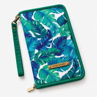 Tropical Leaf Family Travel Document Organizer Wallet with Wrist Strap