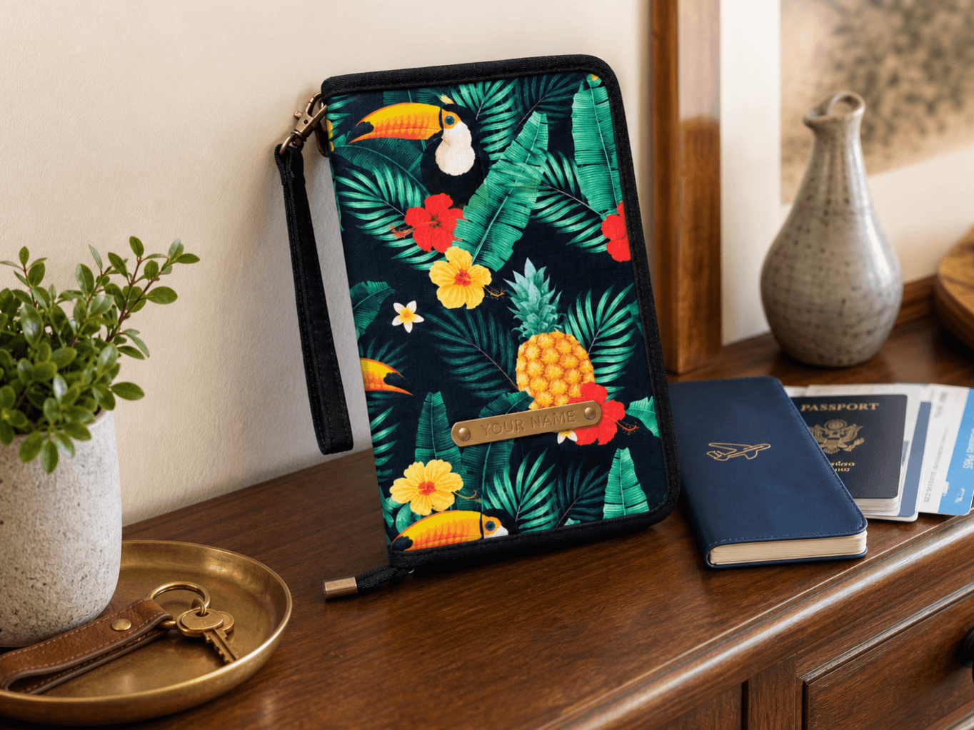 Tropical Zip-Around Family Travel Document Organizer