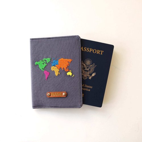 Colorful Wanderlust World Map Passport Holder