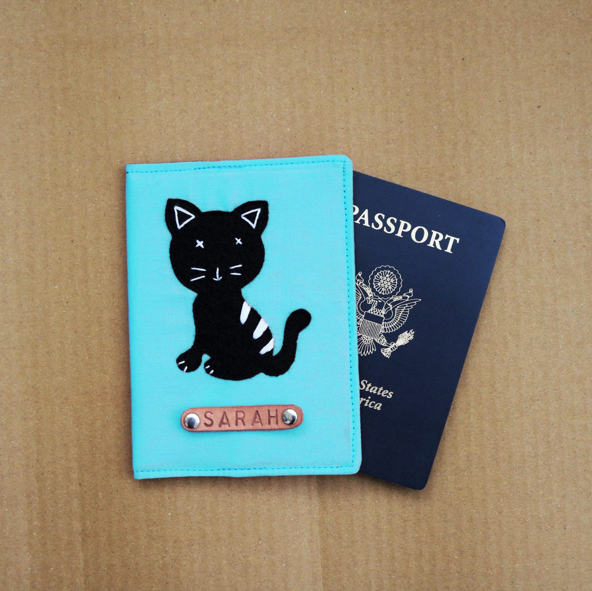 Personalized Fabric Hipster Cats Passport Holder