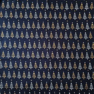Christmas Tree on Navy Blue Fabric Print