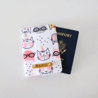Customized Name Cat Print Passport Holder