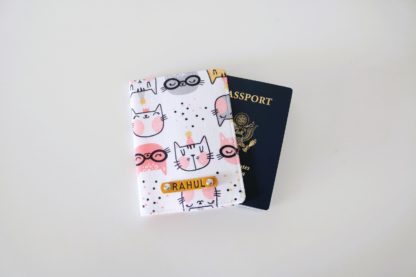 Customized Name Cat Print Passport Holder