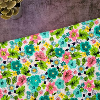 Green Floral on White Fabric Print