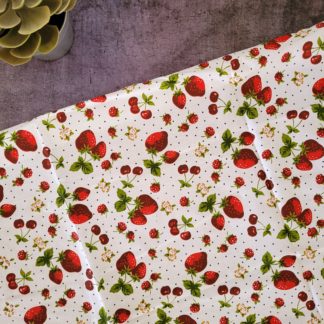 Red Strawberry on white Fabric Print