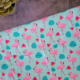 Flamingo on Turquoise Fabric Print