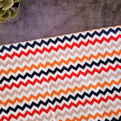 Red Blue Gray Chevron Fabric Print