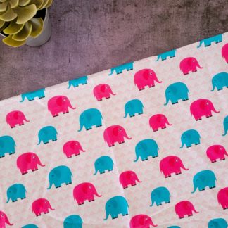Pink Blue Elephant on Pink Fabric Print