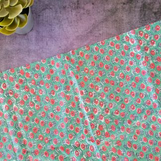 Red Floral on Green Fabric Print