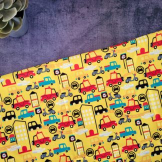 Car on Yellow Fabric Print