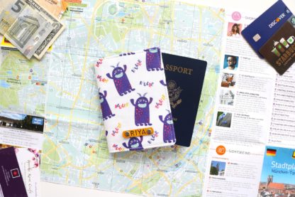 Violet Monster Print Passport Cover for kids