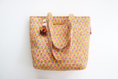 Yellow Floral Quilted Tote Bag