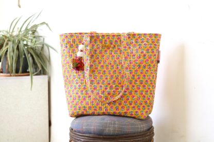 Yellow Floral Quilted Tote Bag