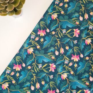 Pink Lotus on Green Fabric Print