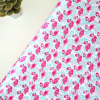 Pink Flamingo on White Fabric Print
