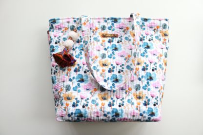 Water Color Floral Quilted Tote Bag