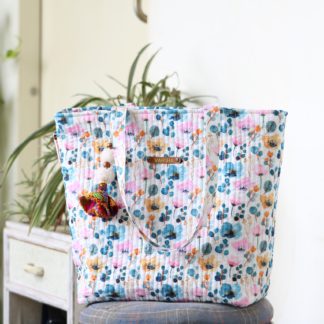 Water Color Floral Quilted Tote Bag