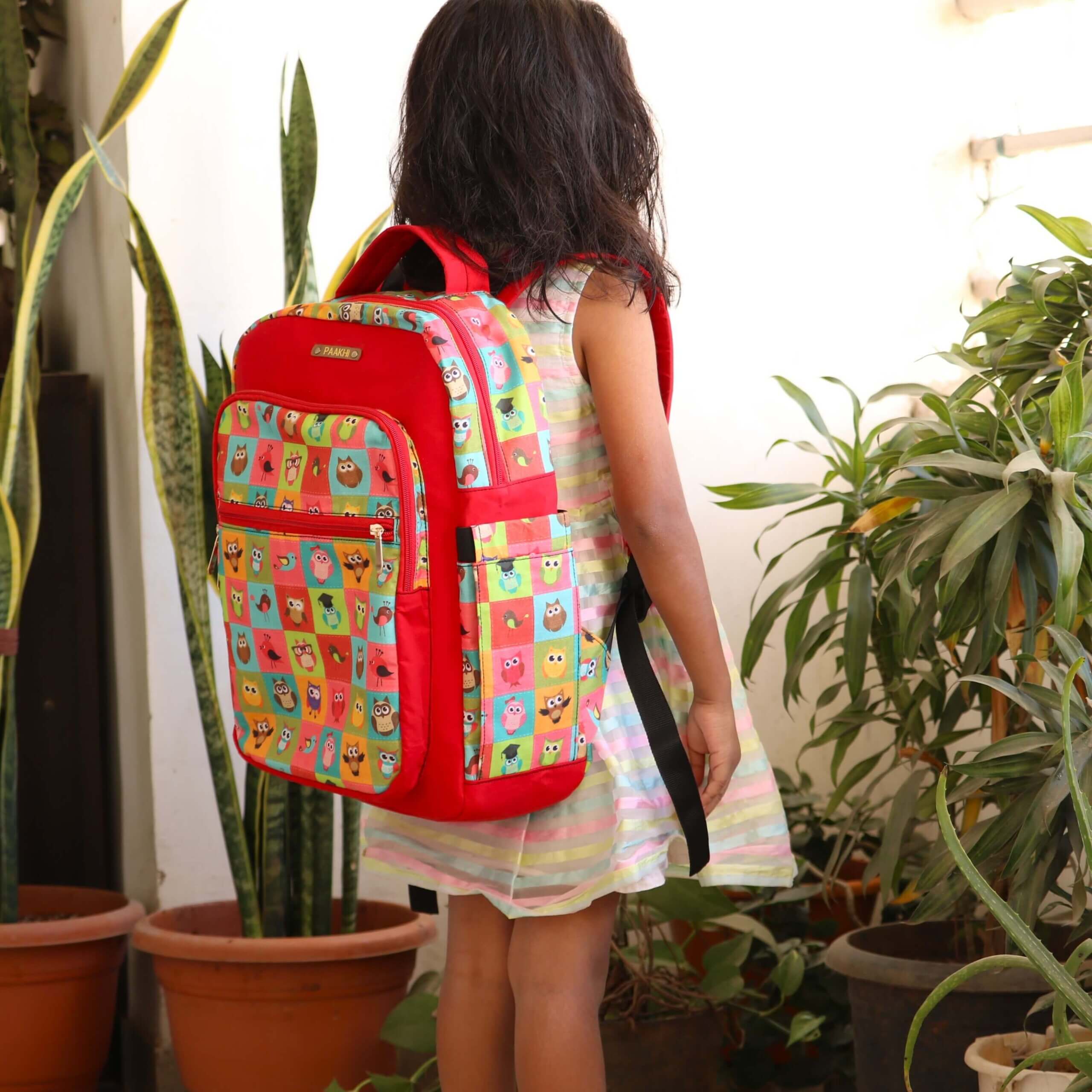 Owl Print Red Backpack for School