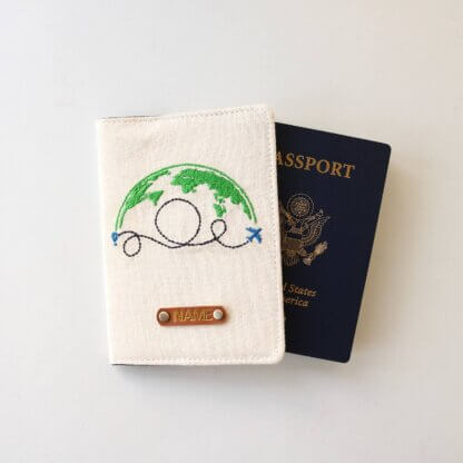 Passport Cover Travel around the World Beige