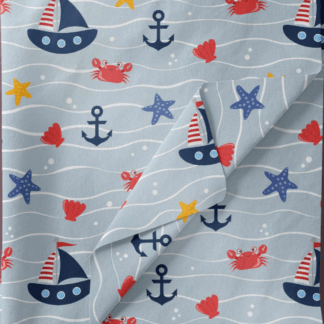 SKF15445 - Boat and Crab Star Fish Fabric Print