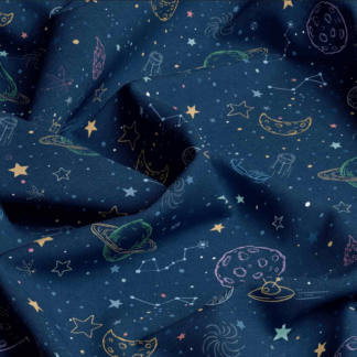 SKF15442 - Space Planet on Navy Blue Fabric Print