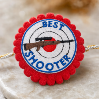 Best Shooter Rifle Target Rakhi with Red Round Motif