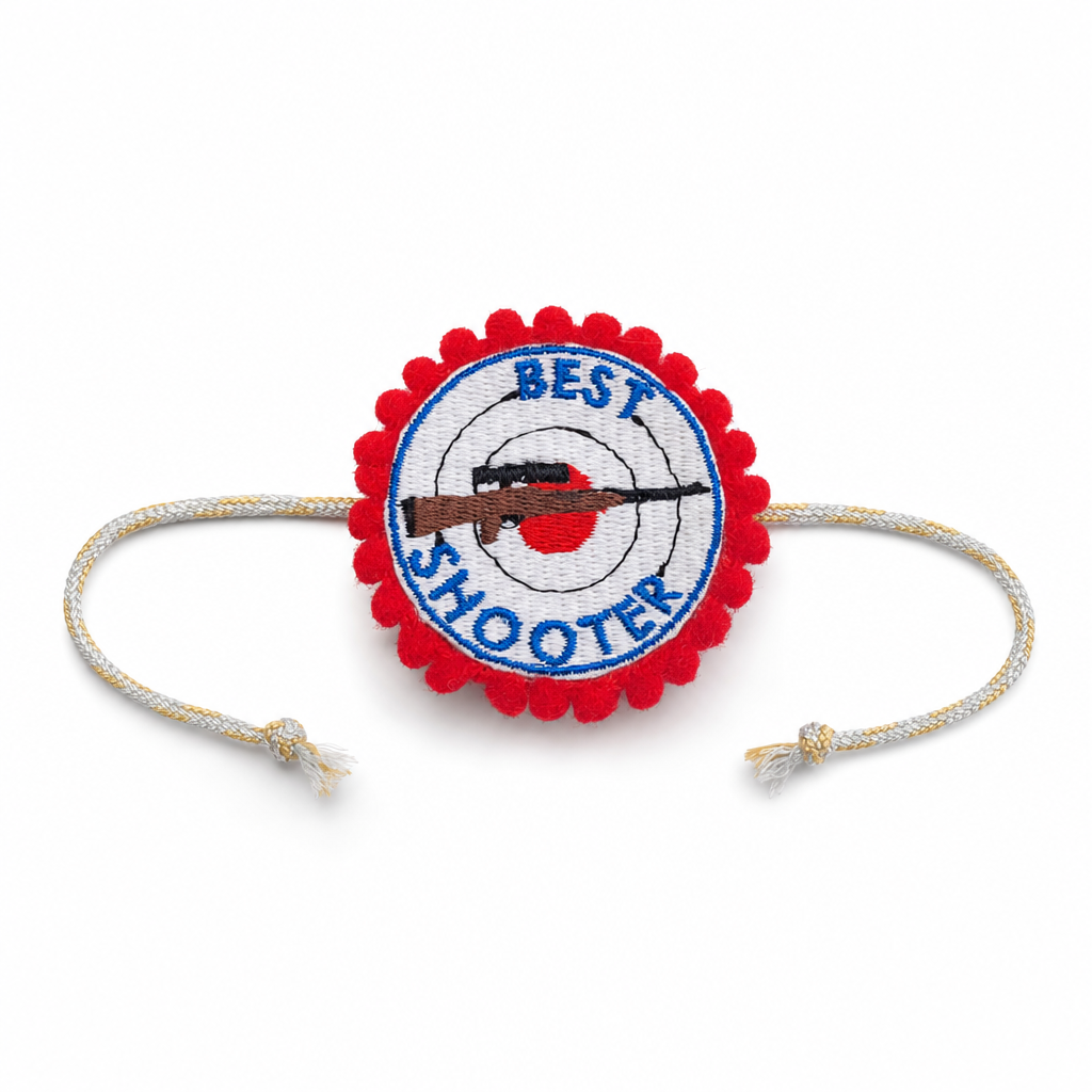 Best Shooter Rifle Target Rakhi with Red Round Motif - Image 4