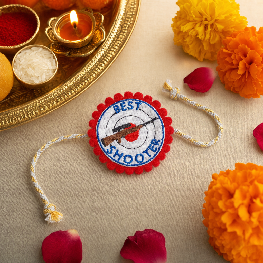 Best Shooter Rifle Target Rakhi with Red Round Motif - Image 2