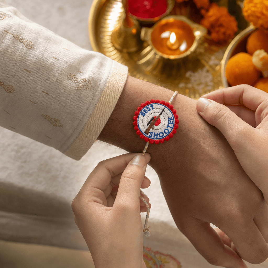Best Shooter Rifle Target Rakhi with Red Round Motif - Image 6