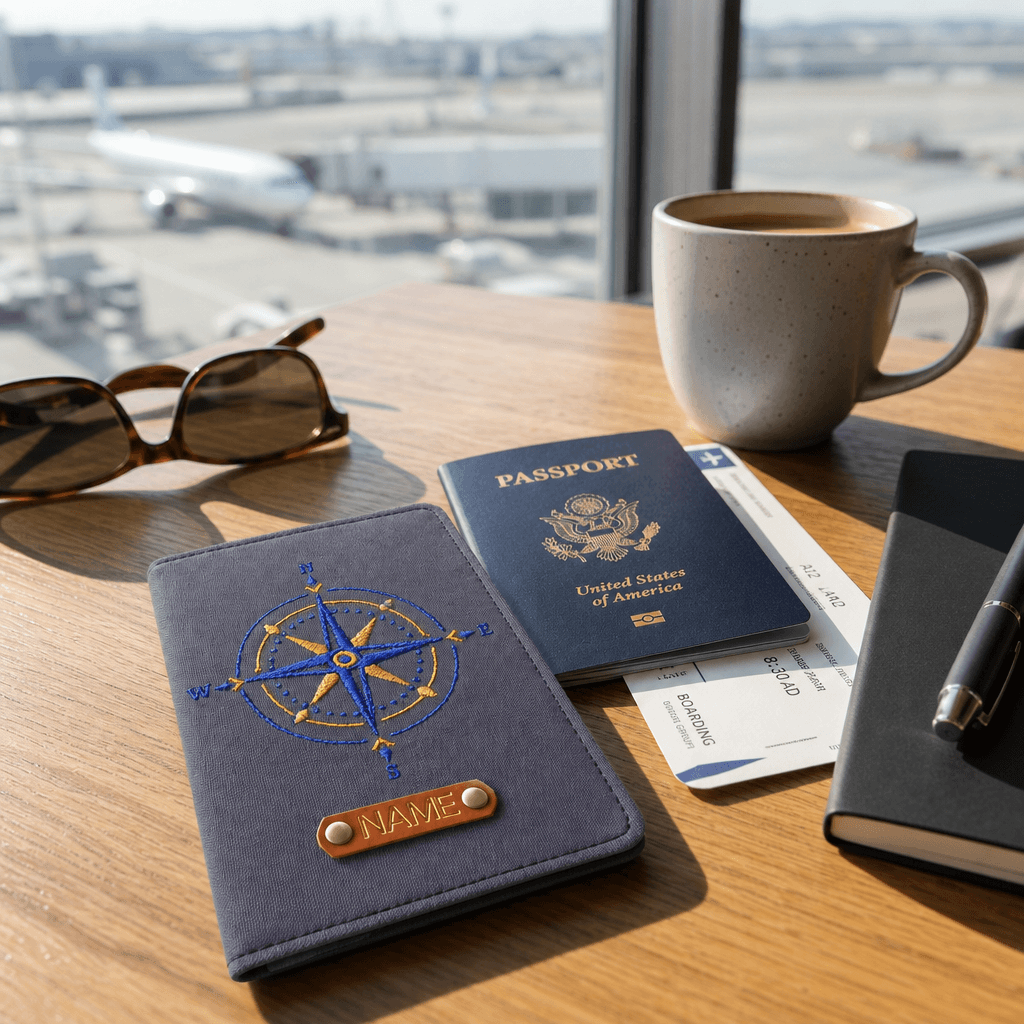 Compass Rose Men's Passport Cover | Personalized Travel Wallet - Image 5