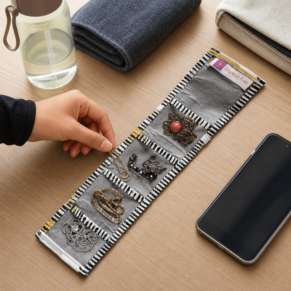 Pocket Jewellery Organizer – Foldable 4-Pocket Travel Case - Image 5