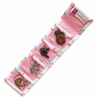 Pocket Jewellery Organizer – Pink Foldable Travel Case with 4 Clear Pockets