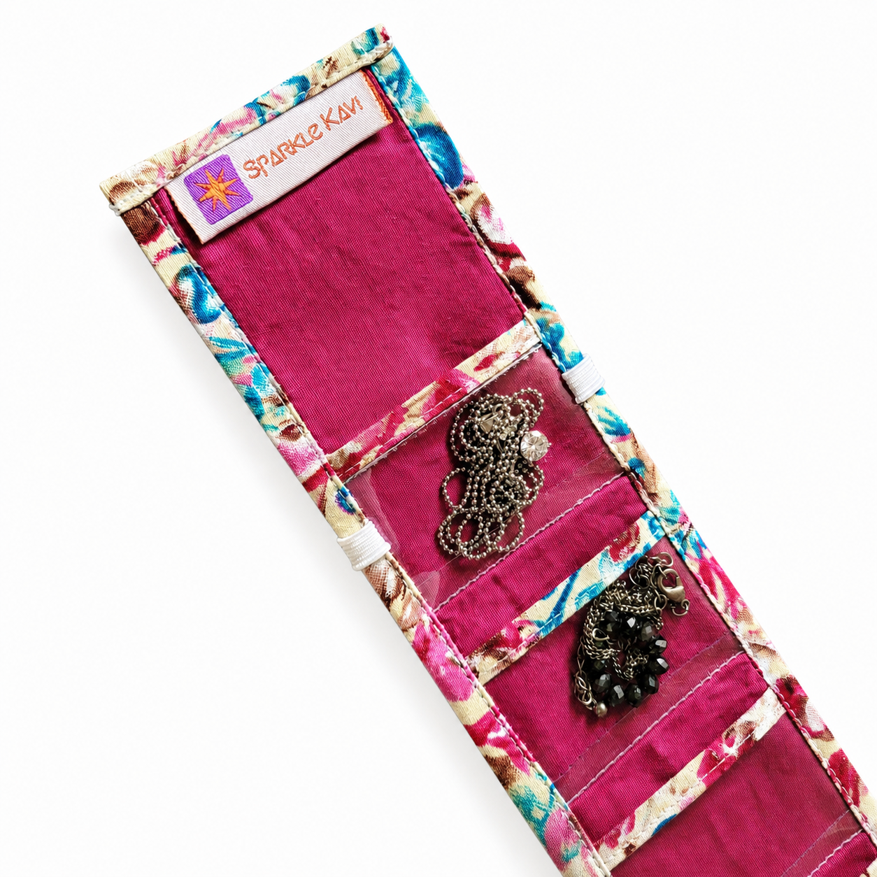 Travel Jewelry Organizer Roll with Clear Pockets