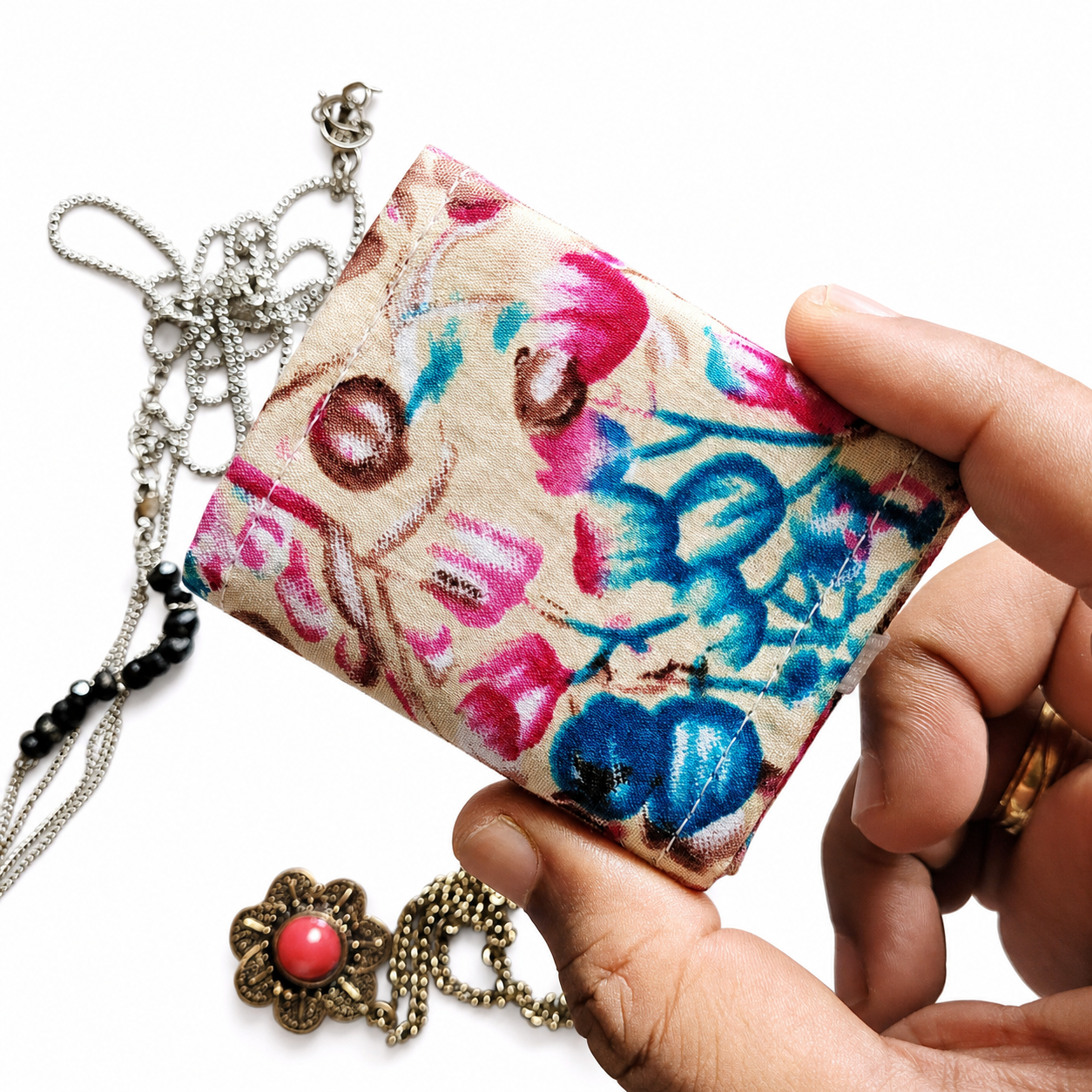 Travel Jewelry Organizer Roll with Clear Pockets