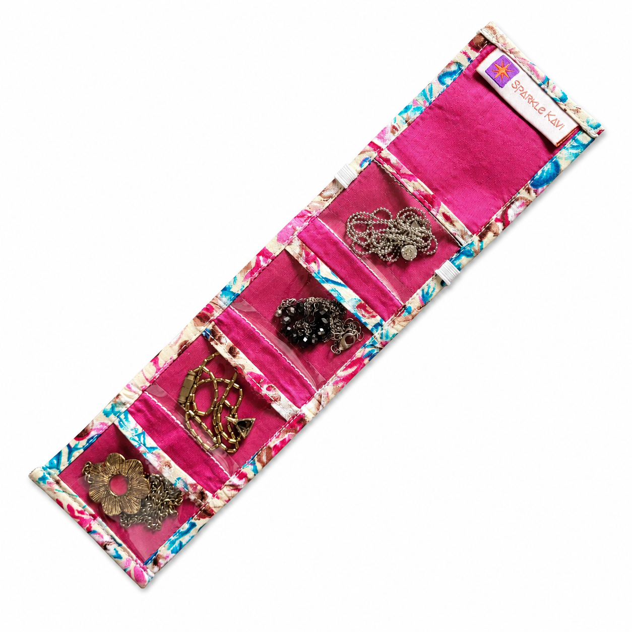 Travel Jewelry Organizer Roll with Clear Pockets