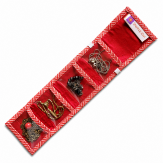 Travel Jewelry Roll with 4 Clear Pockets – Red Foldable Organizer