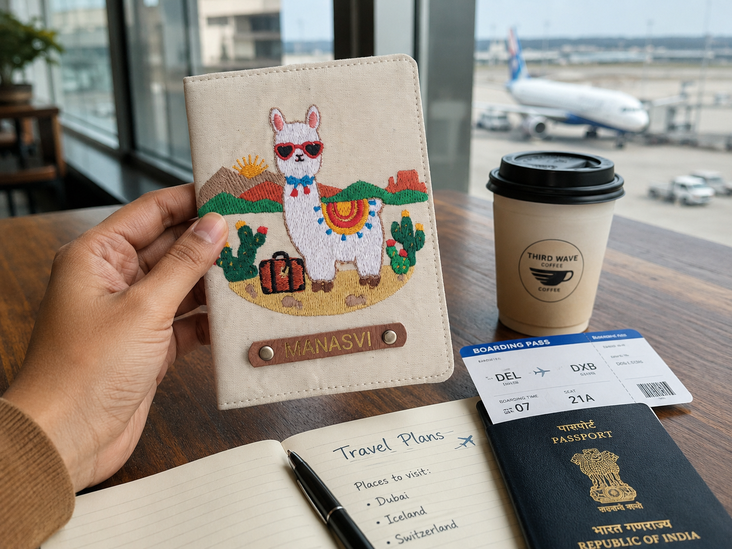 Embroidered Llama Passport Cover with Nameplate