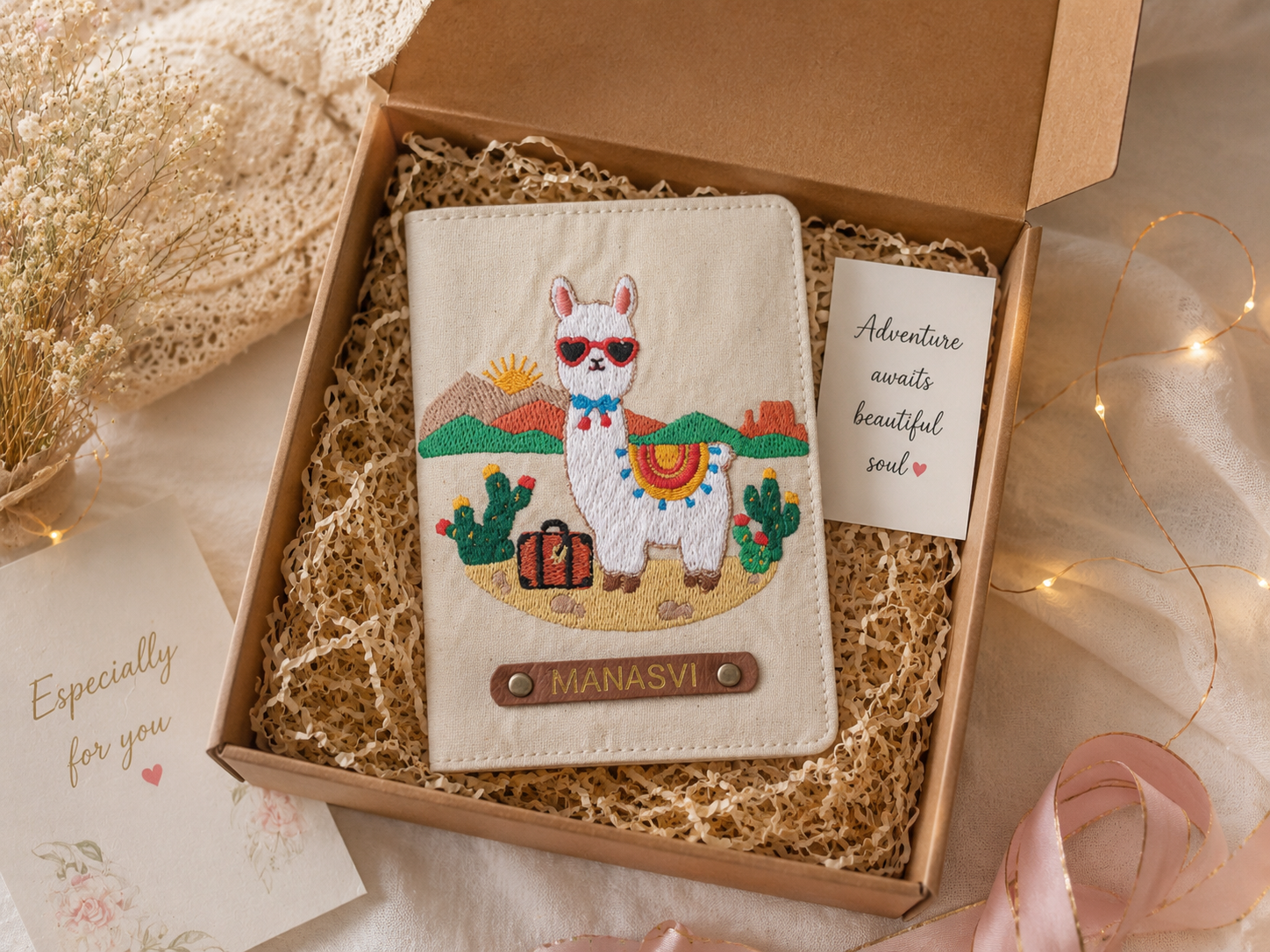 Embroidered Llama Passport Cover with Nameplate